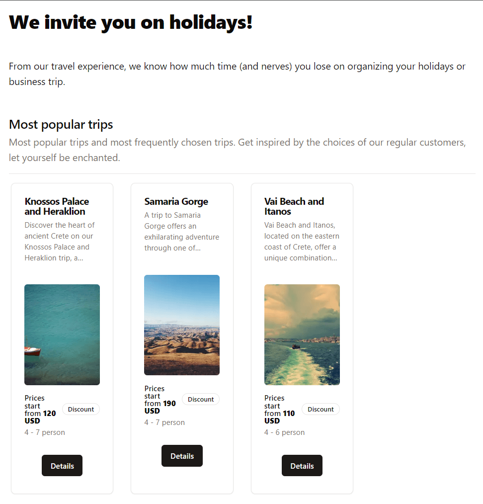 Discover Crete - trip grid