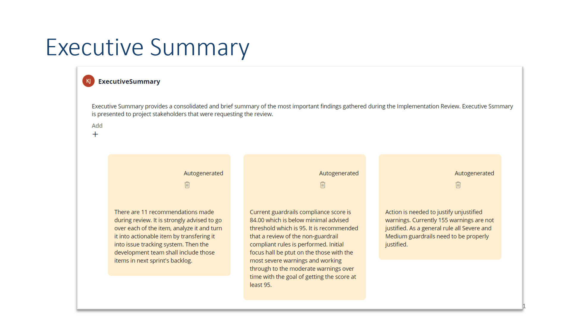 Implementation Review - Executive summary