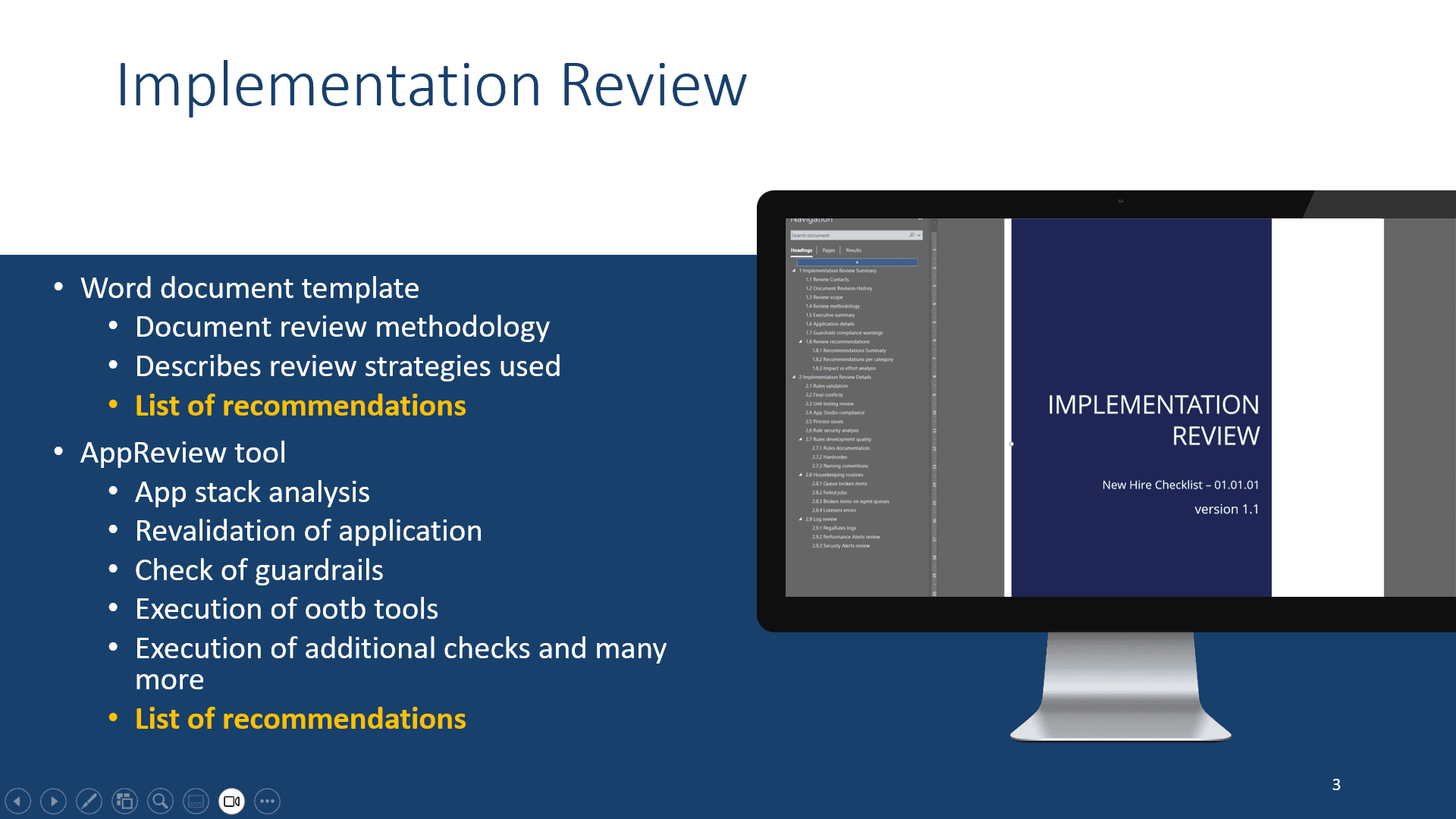 Implementation Review - deliverables