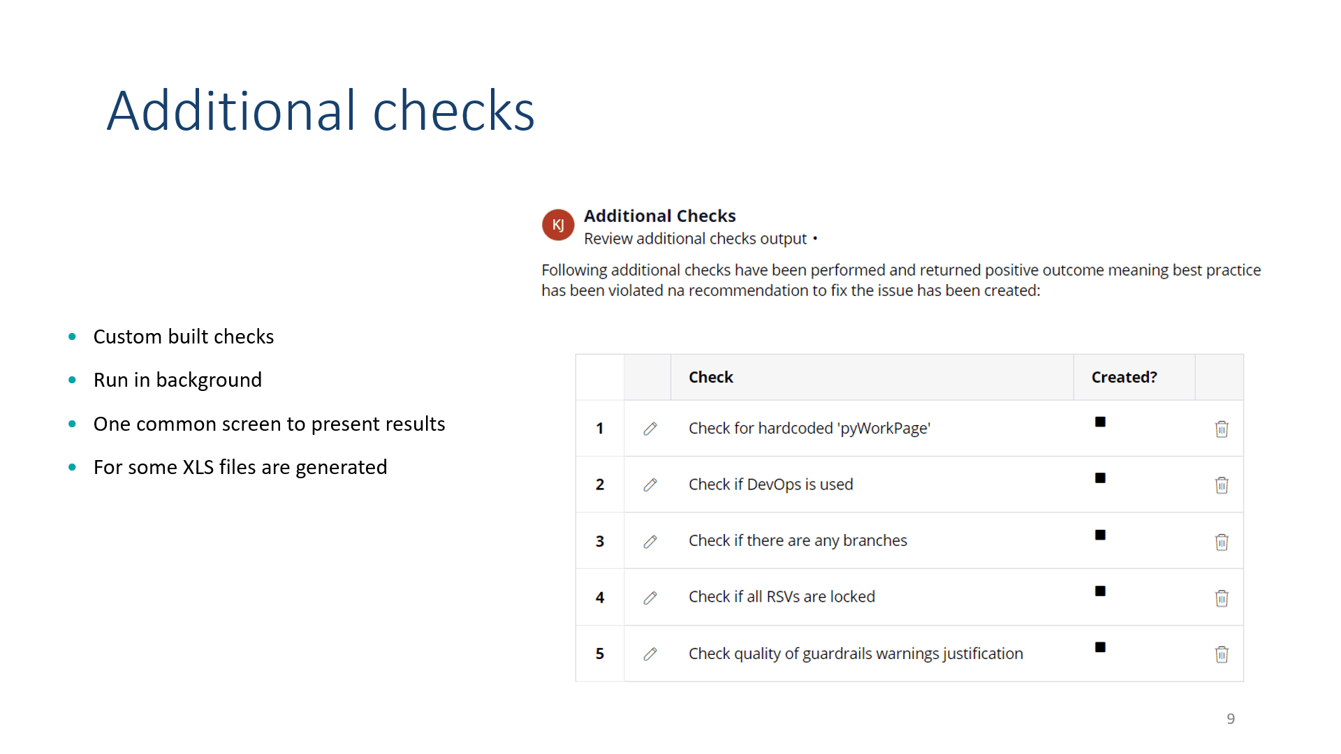 Implementation Review - Additional checks