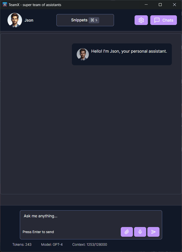 Team X app - Conversation with assistant