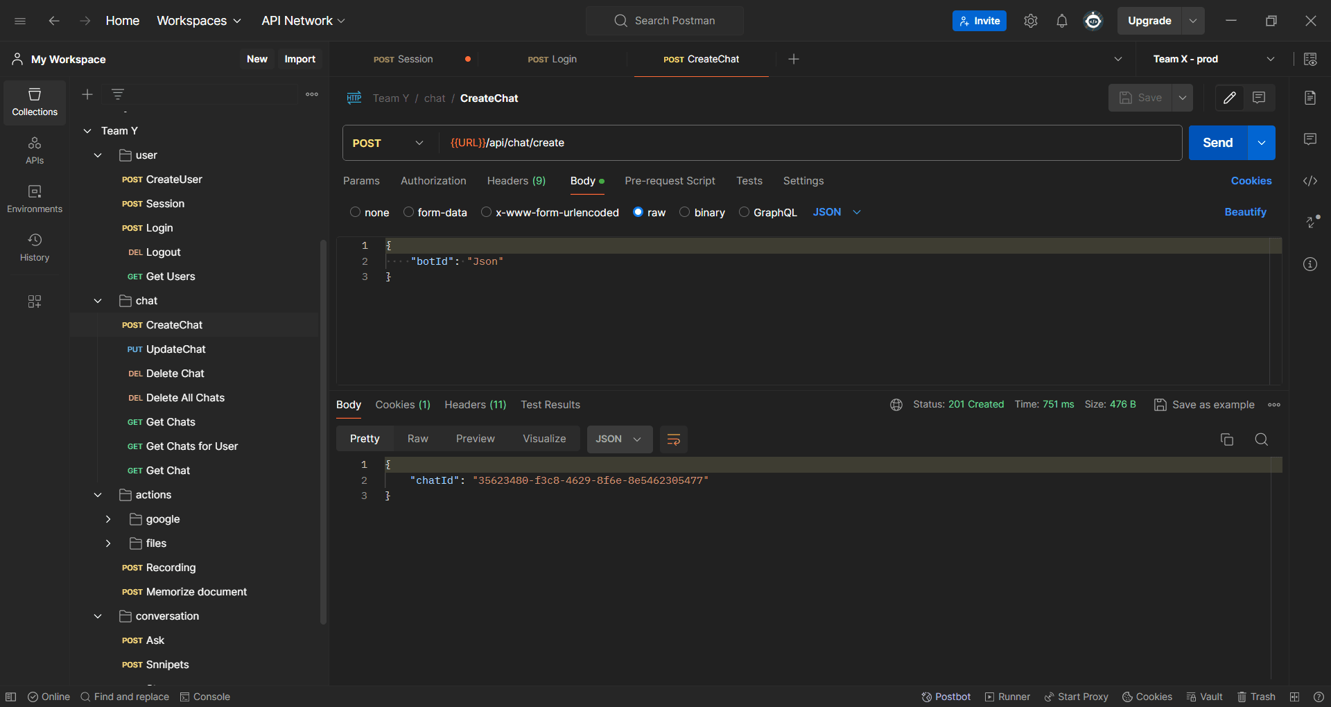 Team Y app - Create chat