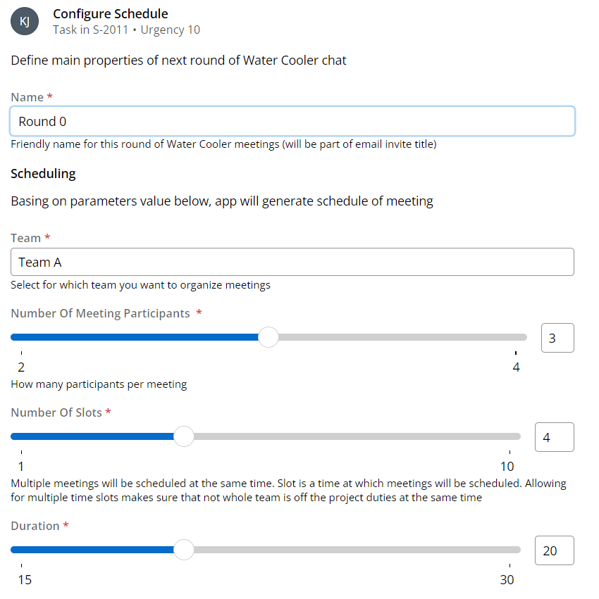Watercoller app - configure schedule