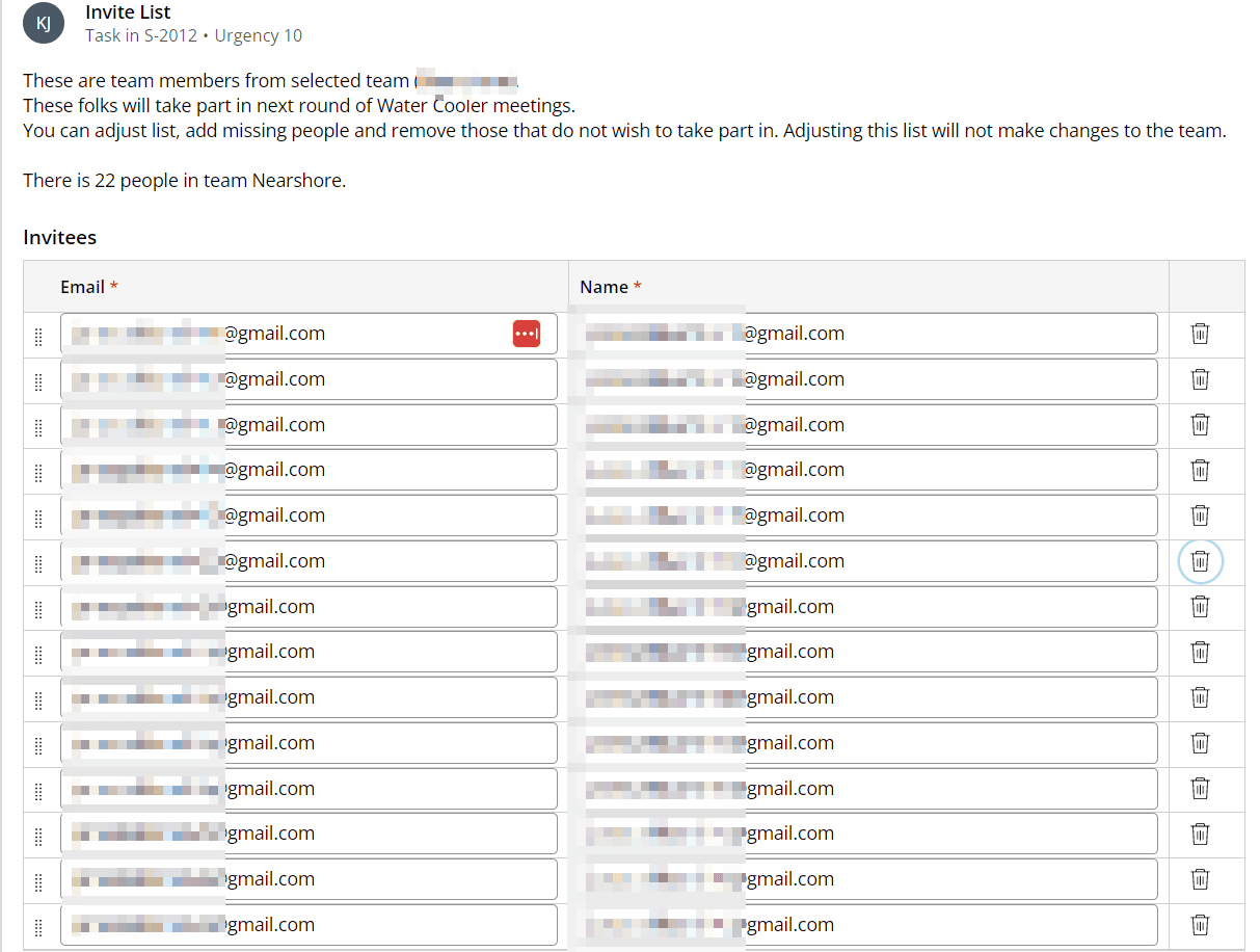 Watercoller app - invite list